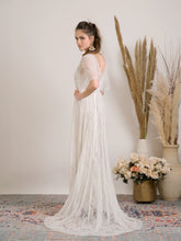 Load image into Gallery viewer, Bohemian wedding dress handmade from delicate lace and golden lining
