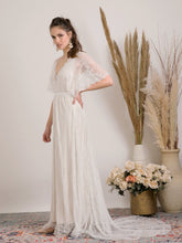 Load image into Gallery viewer, Bohemian wedding dress handmade from delicate lace and golden lining