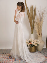 Load image into Gallery viewer, Bohemian wedding dress handmade from delicate lace and golden lining