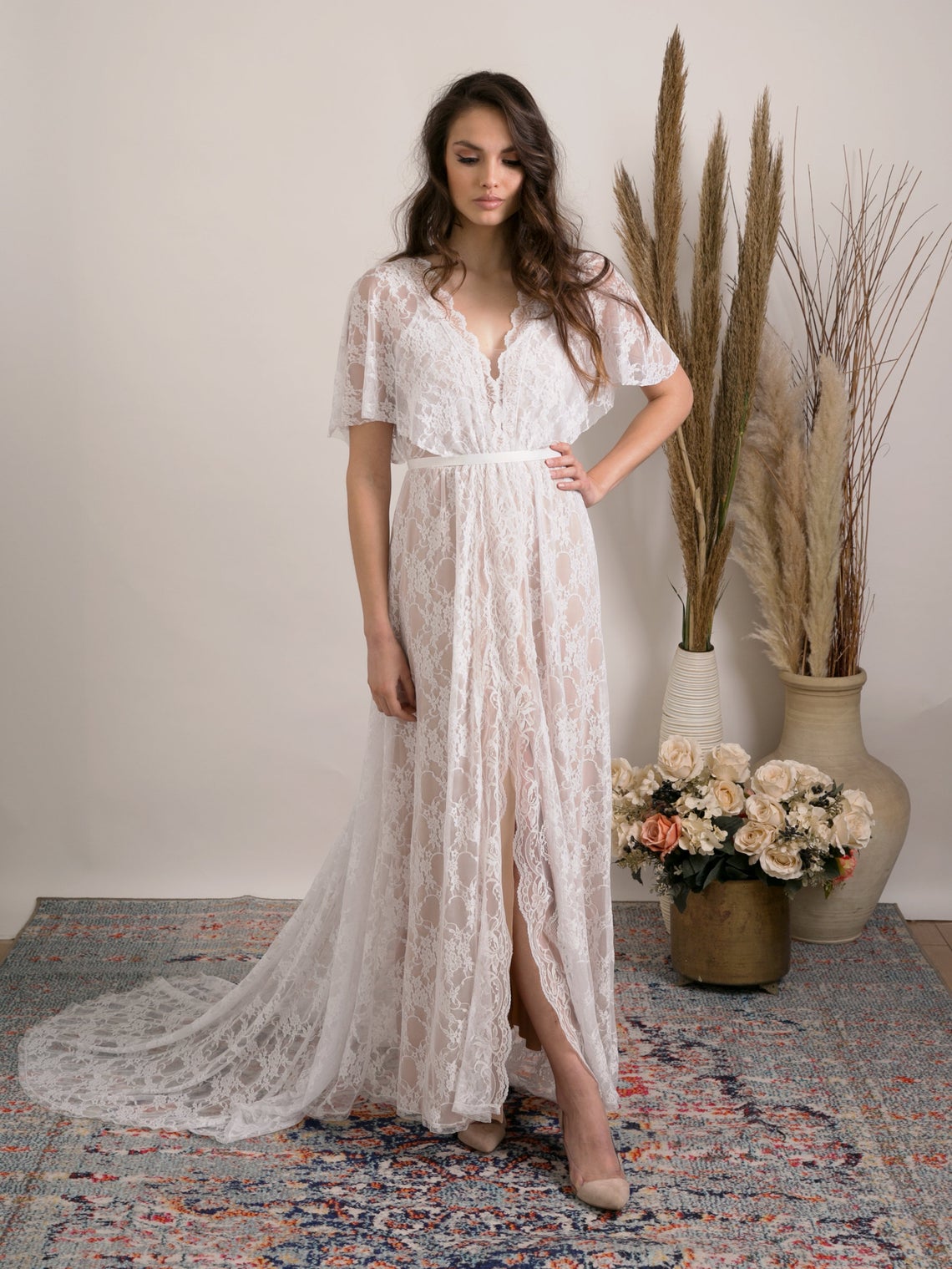 Bohemian lace wedding dress Barzelai