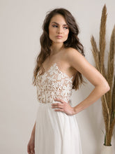 Load image into Gallery viewer, Delicate boho wedding dress for a women who wants to feel free and comfortable
