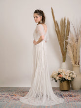 Load image into Gallery viewer, Bohemian wedding dress handmade from delicate lace and golden lining
