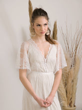 Load image into Gallery viewer, Bohemian wedding dress handmade from delicate lace and golden lining
