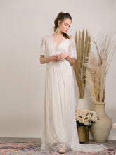 Load image into Gallery viewer, Bohemian wedding dress handmade from delicate lace and golden lining
