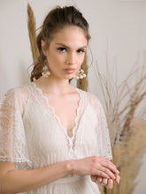 Load image into Gallery viewer, Bohemian wedding dress handmade from delicate lace and golden lining
