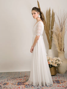 Elegant and simple long sleeves wedding dress